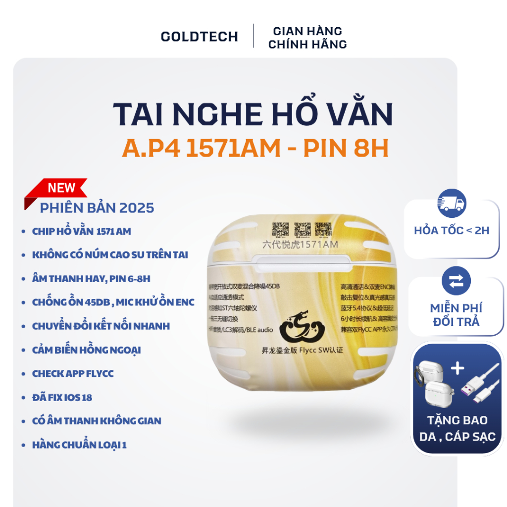 [ A4 1571AM ] Tai Nghe Bluetooth Hổ Vằn 1571AM – Chống Ồn ANC 45DB – ENC – Nhận Biết Hội Thoại – Âm 