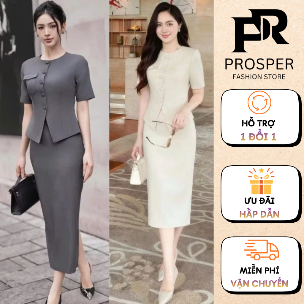 SÉT NỮ CÔNG SỞ – VEST TAY NGẮN KẾT HỢP VÁY DÀI TINH TẾ HIỆN ĐẠI - [VT24246H]