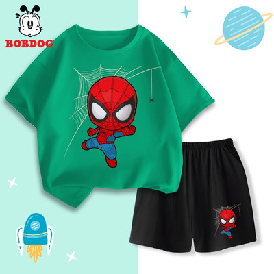Bộ bé trai BOBDOG quần áo cộc mặc hè bé trai vải cotton thoáng khí in hình người nhện CD-BDO58