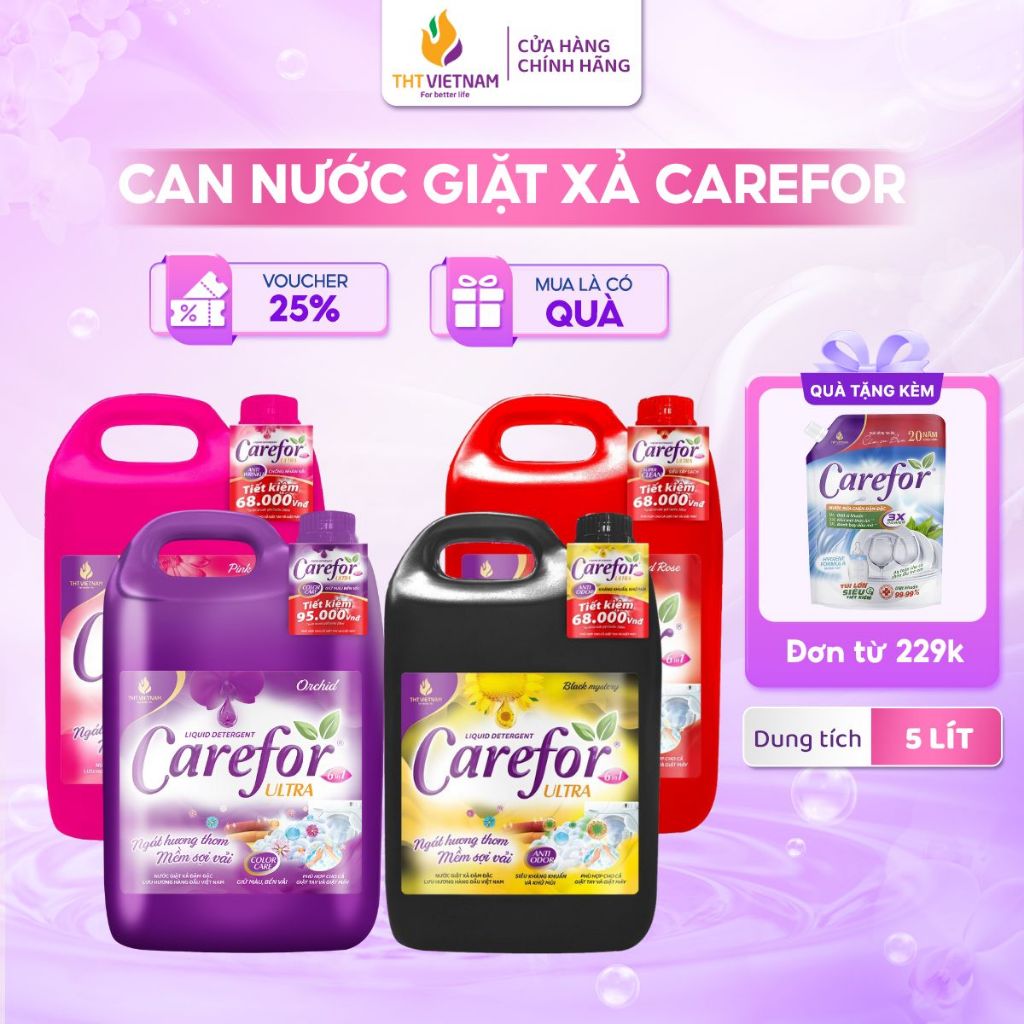 Can Nước Giặt Xả 6in1 Carefor 5 Lít Hương Hoa Hồng, Hoa Lan, Nước Hoa Lưu Hương Lâu Sạch Sâu Vết Bẩn