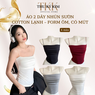  Áo Kiểu 2 Dây Nhún Sườn Chất Cotton Lạnh – Form Ôm Tôn Dáng V1 Căng Tròn Có Mút Ngực 