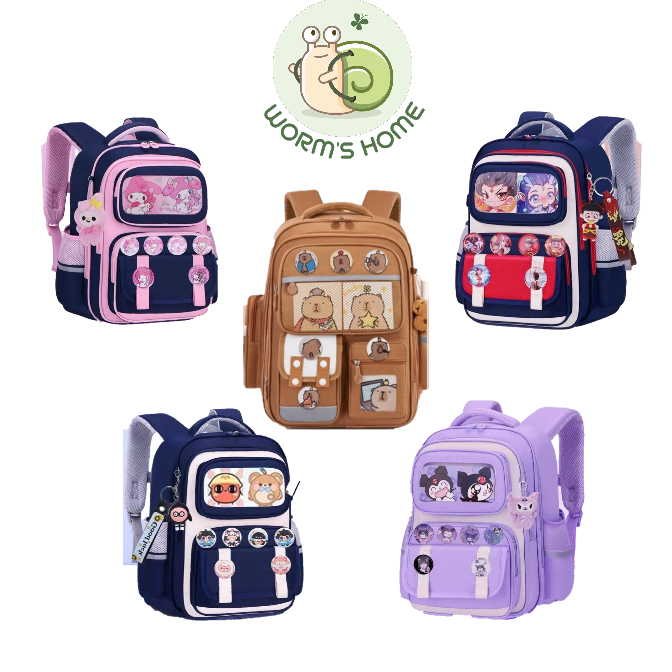 Balo tiểu học cho bé trai gái Kuromi capybara cặp sách học sinh tiểu học tặng thú bông sticker