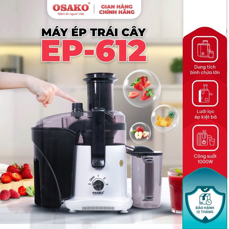 Máy ép trái cây, máy ép nhanh Osako công suất 1000W, phù hợp cho quán kinh doanh, có nút vệ sinh lưới- Bảo hành 24 tháng