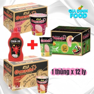  Thùng  24 Ly Mì Omachi 3 Loại:Tôm Chua Cay Xốt Bò Hầm và Sườn Hầm Ngũ Quả Có Cây Thịt Thật  tặng 1 chai tương ớt 250g 