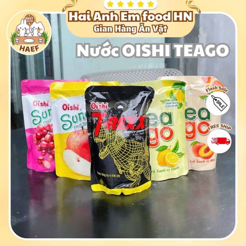 Combo 10 Nước trái cây Oishi Sundays/ T Rexx/ Tea Go, Nước Tăng Lực Oishi các vị (túi 180ml kèm ống 