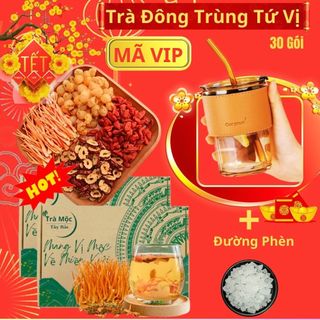  Trà đông trùng 4 vị thảo mộc  30 Gói Kèm Chai HOẶC Cốc Da  đẹp da chống lão hoá dễ ngủ  Thanh Nhiệt tứ vị 