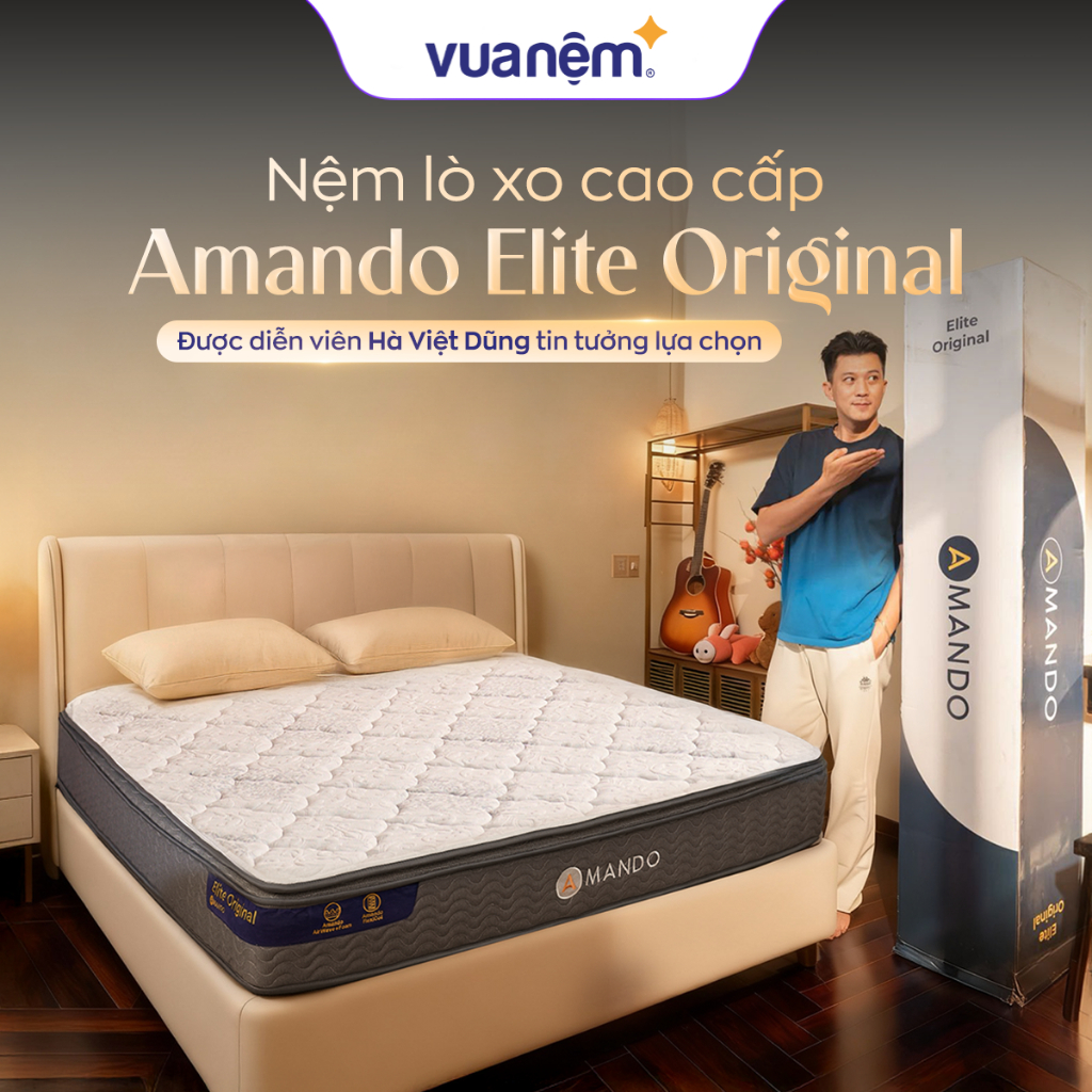 [Giao tận cửa HCM/HN] Nệm lò xo túi độc lập Amando Elite Original 23cm thoáng khí, hạn chế rung lắc