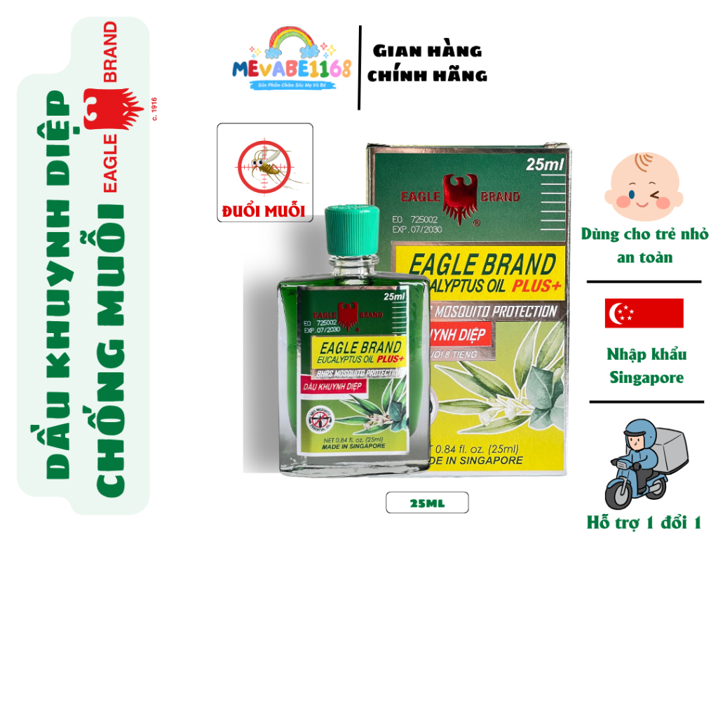 Dầu khuynh diệp đuổi muỗi Singapore cho bé, thảo dược lành tính, xua muỗi nhanh và bảo vệ suốt đêm