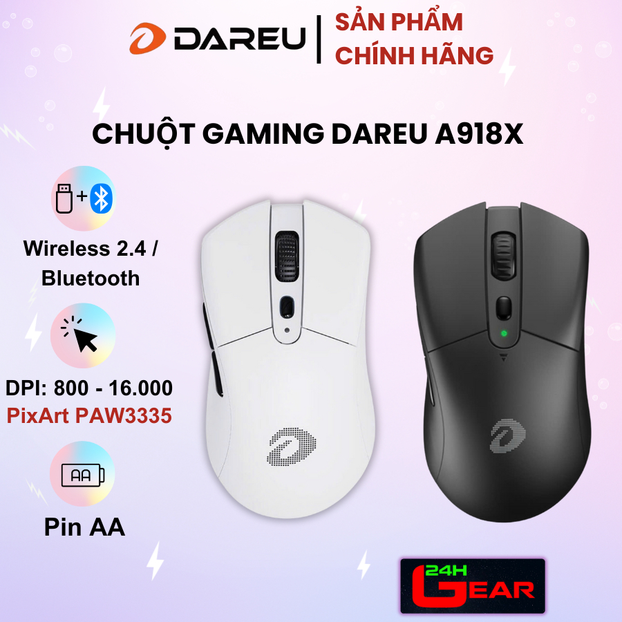 Chuột Gaming không dây DAREU A918X BLACK (Wireless 2.4 + Bluetooth) Chính Hãng