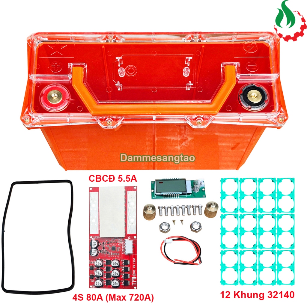 Hộp đựng pin 12V 4S3P 32140 45AH trong suốt chống nước