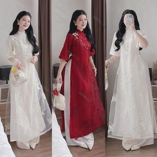  A130A Áo dài Hạc Vũ 3 Màu kèm tag tua rua họa tiết sang trọng đi lễ chùa lễ Tết Akara Closet 