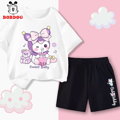 Set áo cộc quần đùi siêu xinh cho bé gái BOBDOG áo cotton quần da cá in hình Kuromi CQ-BDG37-BDQ12