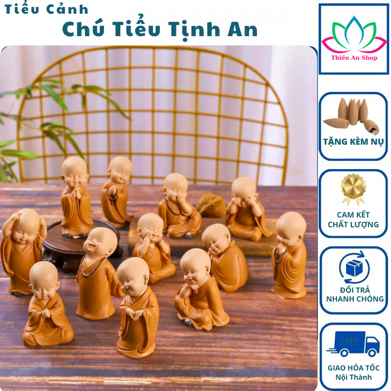 Bộ Tượng Chú Tiểu Tịnh An, Thiền An Shop Decor Không Gian Sống.