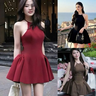 Đầm Tuyết Mưa Cổ Yếm Dáng Ngắn Tùng Xoè Có Lót Quần