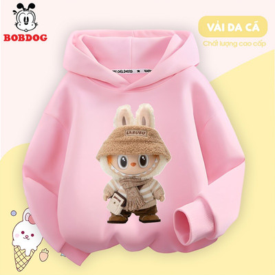 Áo hoodie bé gái BOBDOG áo nỉ chất liệu da cá cho bé in hình LABUBU dễ thương cho bé