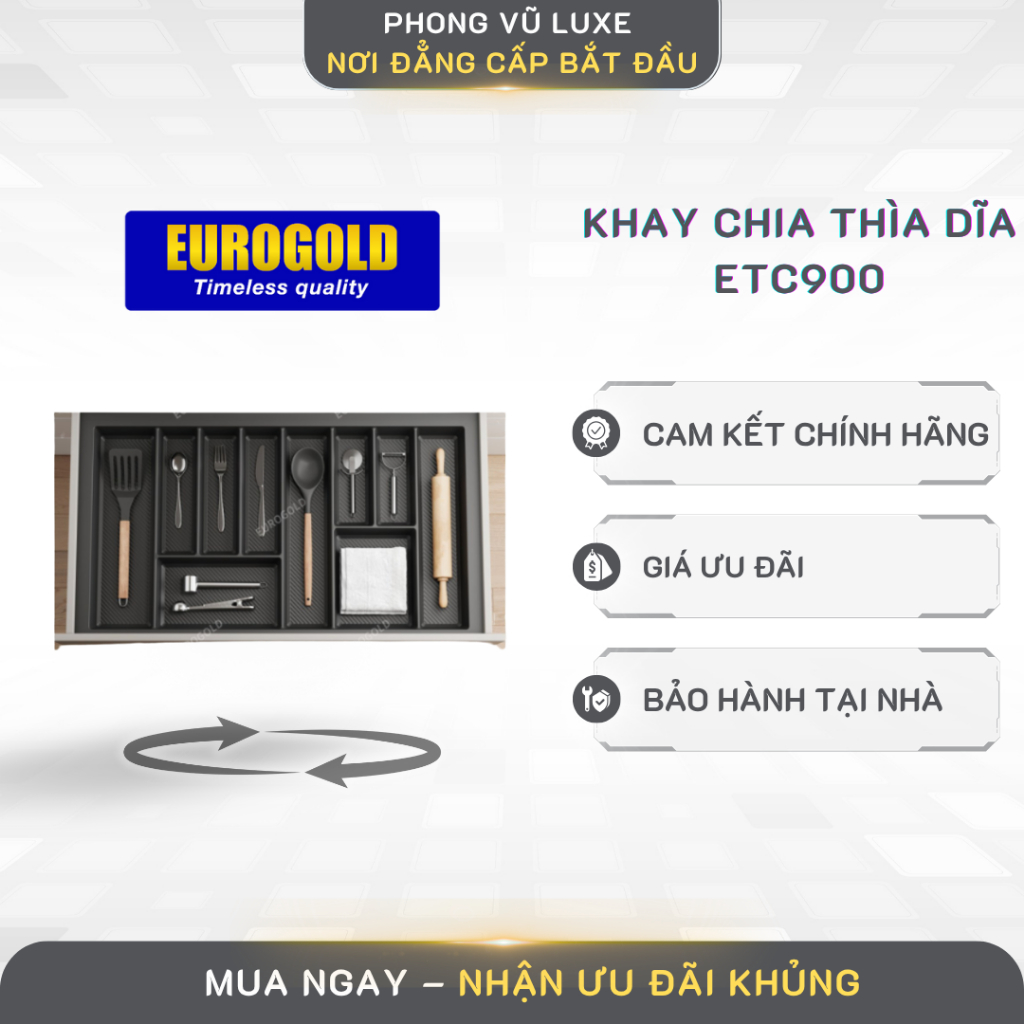 Khay nhựa chia Eurogold ETC900 phụ kiện khay chia thìa dĩa đũa cho ngăn kéo tủ bếp