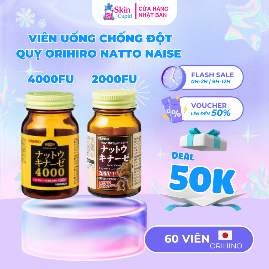Viên Uống HỖ TRỢ Chống Đột Quỵ Orihiro Natto Kinase 2000FU/4000FU Nhật Bản – Hỗ Trợ tuần Hoàn Máu