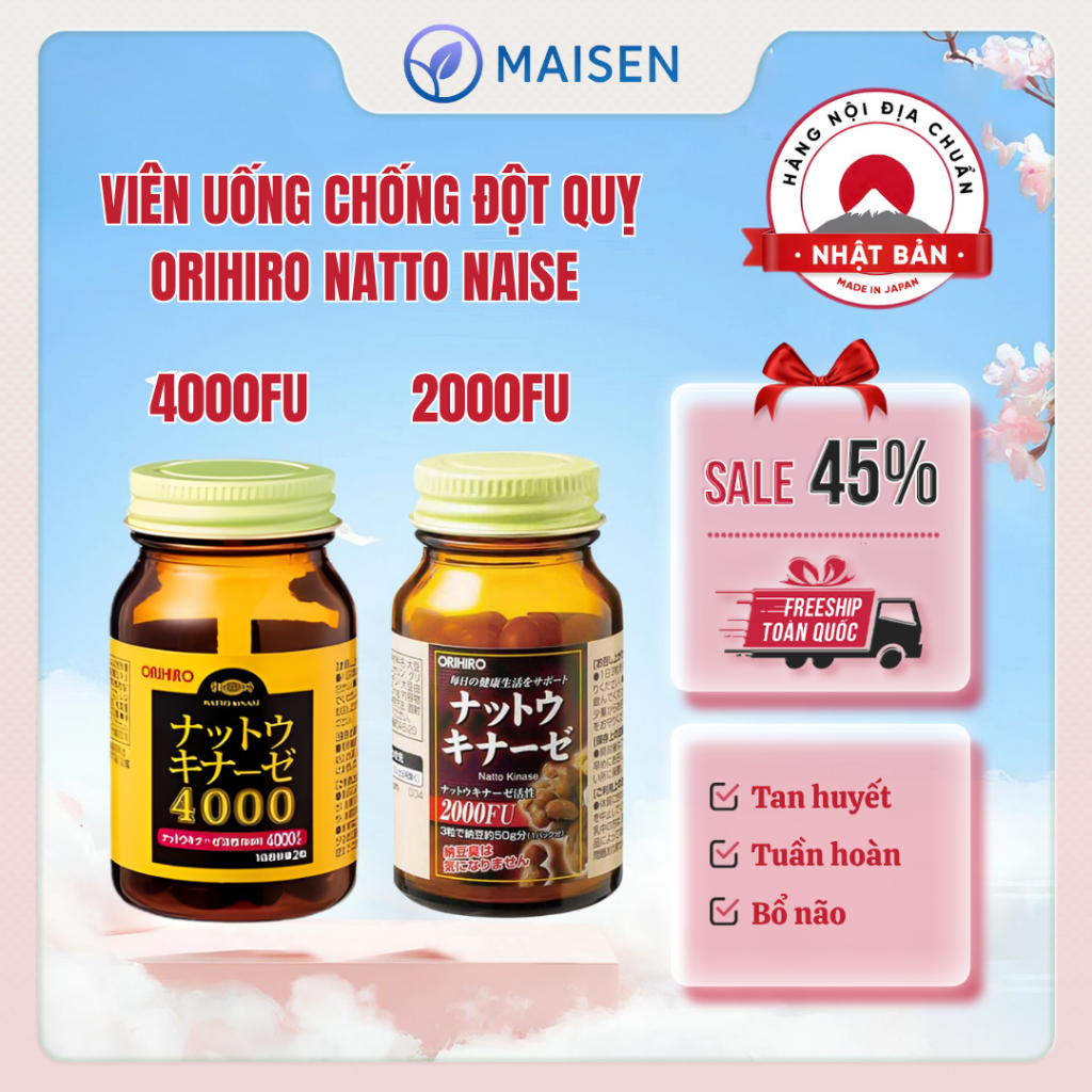 Viên Uống HỖ TRỢ Chống Đột Quỵ Orihiro Natto Kinase 2000FU/4000FU Nhật Bản – Hỗ Trợ tuần Hoàn Máu