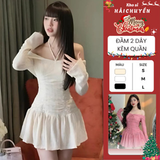  Đầm Trễ Vai Tay Dài Loe Nhẹ Form Ngắn Xoè Sang Trọng Chất Vải Xốp 2 Lớp Kho Sỉ Hải Chuyền V10 