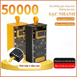  Pin Sạc Dự Phòng 50000MAH sạc nhanh PD22,5W 20W trong suốt tích hợp 4 dây sạc tích 