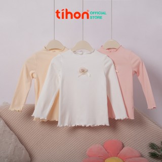Áo giữ nhiệt bé gái TIHON cao cấp giữ ấm tốt, mềm mại thiết kế bèo nhún đính hoa xinh xắn ACT0755129