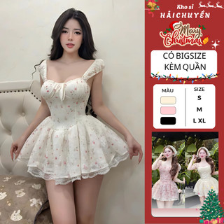   CÓ BIGSIZE  Đầm xoè ngắn hoa nhí CÓ QUẦN dây rút v1 Kho sỉ Hải Chuyền Đ148 