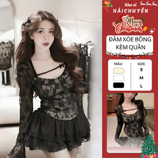   CÓ BIGSIZE  Set Áo Ren Vạt Bầu và Chân Váy Bồng Có Quần Kho Sỉ Hải Chuyền Se29 