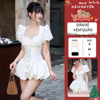   BST MỚI  Đầm bí form ngắn tay bồng cột nơ KÈM QUẦN kho sỉ hải chuyền Đ240 