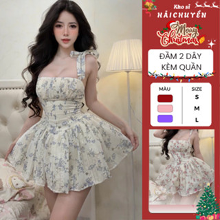   BST MỚI  Đầm 2 dây hoa xô thêu dây buộc bồng xoè 4 LỚP KÈM QUẦN kho sỉ Hải Chuyền Đ175 