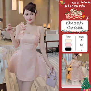  Đầm 2 dây xoè bồng hoa KÈM QUẦN kho sỉ Hải Chuyền Đ372 
