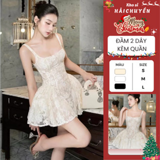   BST Mới  Đầm ngắn xoè 2 dây bồng ren KÈM QUẦN kho sỉ hải chuyền Đ699 