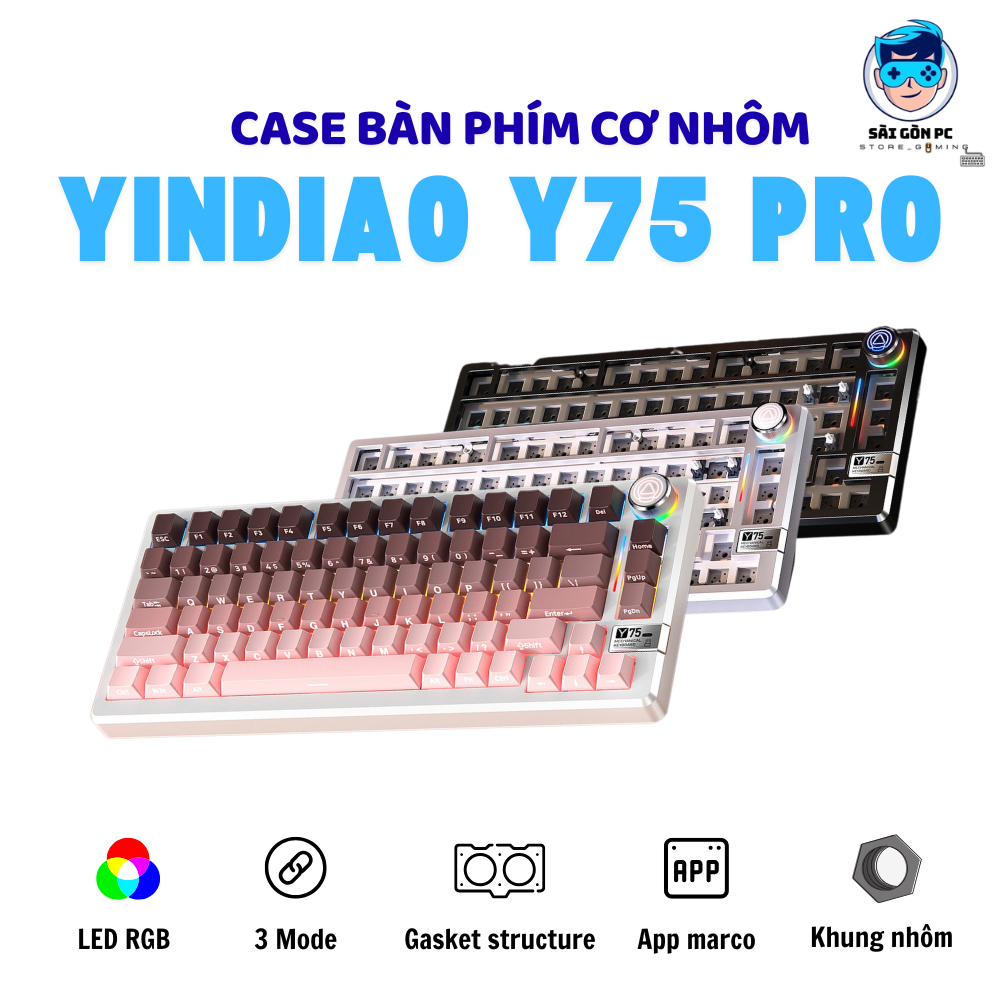 Case bàn phím cơ không dây khung YINDIAO Y75 PRO  - Led RGB - 3 mode kết nối - Hotswapable - APP - Mạch xuôi - Núm xoay | BigBuy360 - bigbuy360.vn