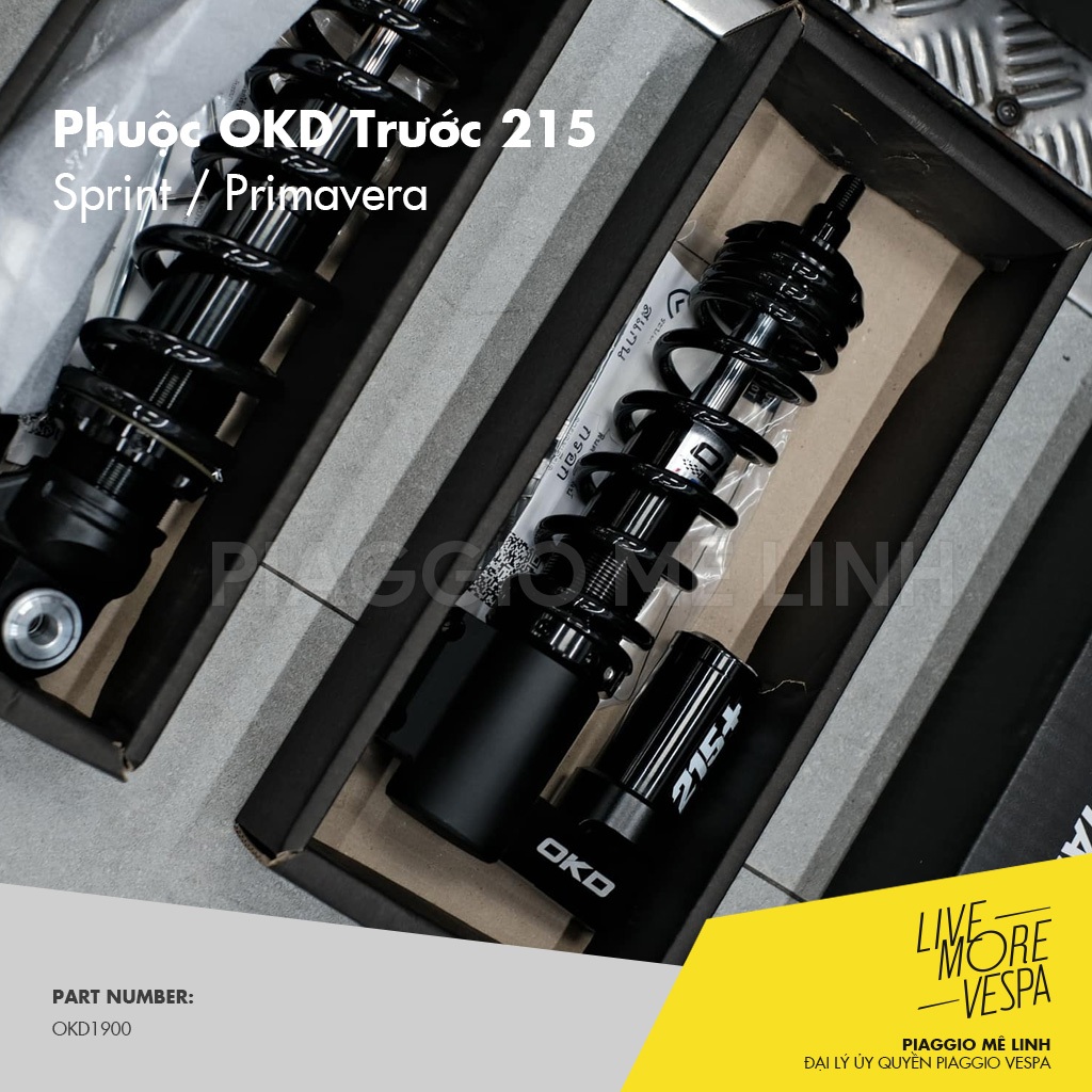 Phuộc Trước OKD Thái Lan Bình Dầu Piggy Bag Cho Vespa Sprint/Primavera/LX/S (215mm) - Chính Hãng