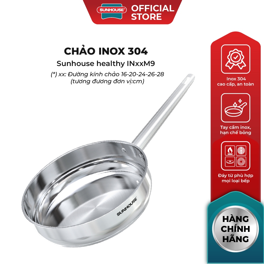 [Live] Chảo Inox 304 cao cấp Sunhouse Healthy IN16-20-24-26-28M9