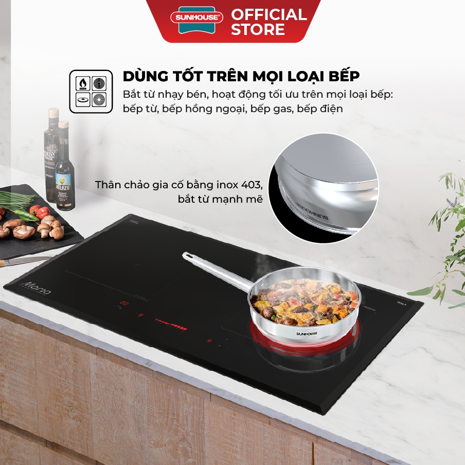 Chảo Inox 304 cao cấp Sunhouse Healthy IN16-20-24-26-28M9 - Phù hợp mọi loại bếp - Tay cầm Inox không gỉ | BigBuy360 - bigbuy360.vn