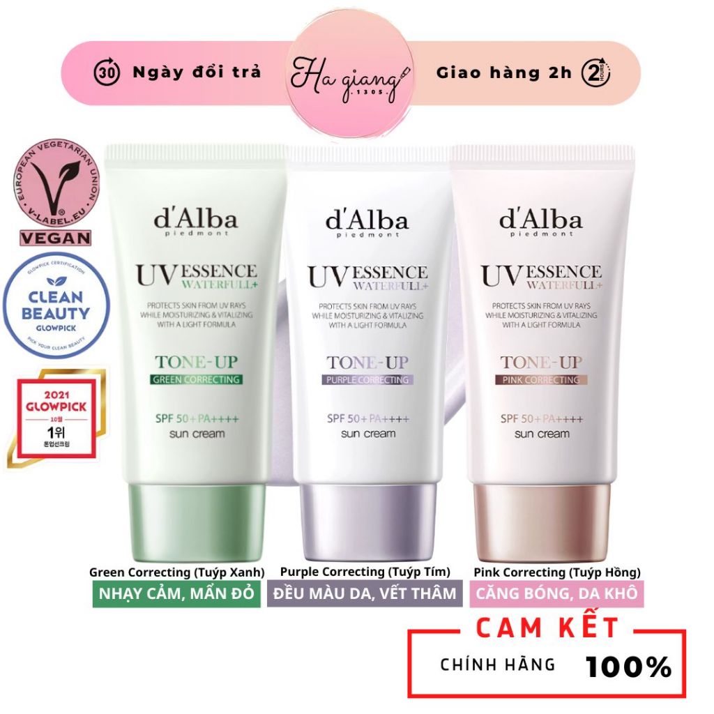 Kem Chống Nắng D'Alba Waterfull TONE UP Sun Cream SPF50+ PA++++ (HỒNG) Nâng Tone Tự Nhiên | BigBuy360 - bigbuy360.vn