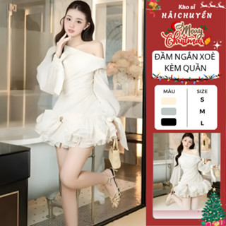   Có Bigsize  Đầm tay dài form ngắn xòe lệch vai nơ to kèm tag KÈM QUẦN Kho sỉ Hải Chuyền Đ750 