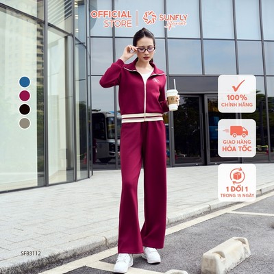 Set đồ nữ ponte áo dài tay kéo khóa quần suông dài SUNFLY SFB3112