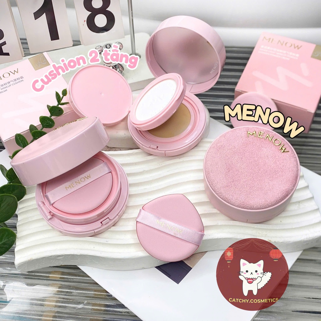 [MENOW] Cushion/ Phấn Nước Menow 2 Tầng Kèm Phấn Phủ Vỏ Hồng, Cushion Powder Cream, 17g