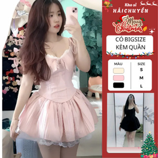   Có Bigsize  Đầm 2 dây phối ren CÓ QUẦN kho sỉ hải chuyền Đ141 