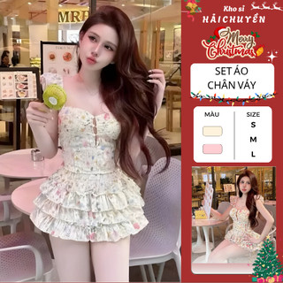  Set áo cánh tiên và chân váy tầng ngắn hoa thêu nổi có mút SẴN QUẦN Kho sỉ Hải Chuyền Se72 