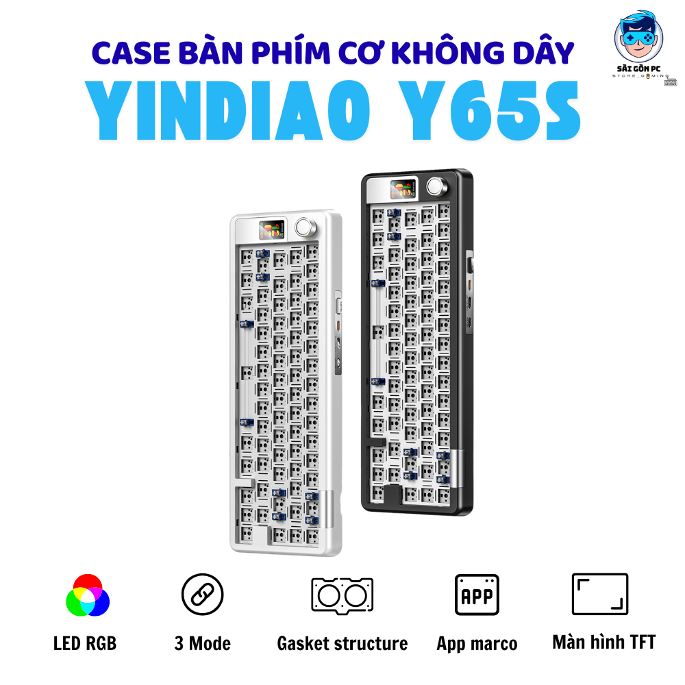 Case bàn phím cơ không dây YINDIAO Y65S - Led RGB - 3 mode kết nối - Màn TFT - Hotswapable - APP - Mạch xuôi - Núm xoay | BigBuy360 - bigbuy360.vn