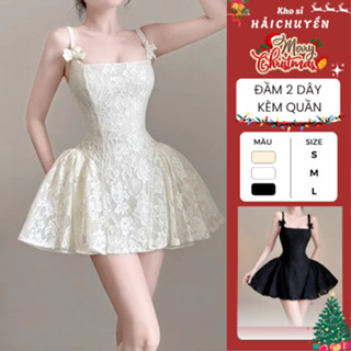  Đầm 2 dây xoè ren ngắn 4lớp nơ KÈM QUẦN kho sỉ hải chuyền Đ638 