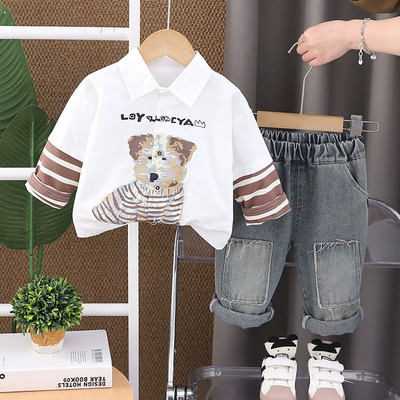 Set Áo Sơ Mi Họa Tiết Cún Quần Denim Cho Bé Trai 1-5 Tuổi MINTSCLOSET Quảng Châu - TD4466