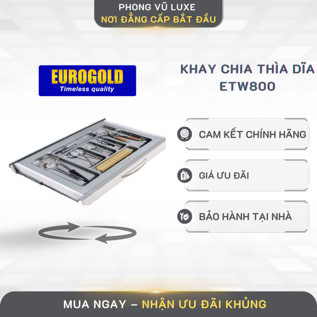 Khay chia ngăn tủ Eurogold ETW800 - Sắp xếp dụng cụ bếp chuyên nghiệp, tiết kiệm không gian