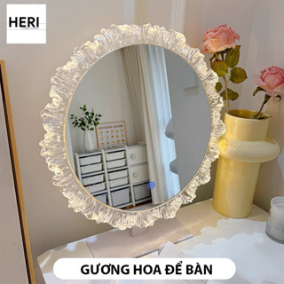  Gương Để Bàn Trang Điểm Gương Hoa Để Bàn Có Đèn LED – Cảm Ứng Bật Tắt LED 3 Màu Cao Cấp Siêu Sang. 