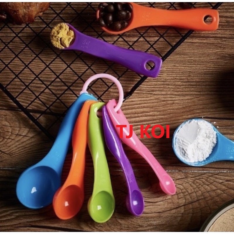 Bộ 5 thìa muỗng đong định lượng nhiều màu sắc nhựa chuẩn từng gam làm bánh bột pha chế,nếm gia vị