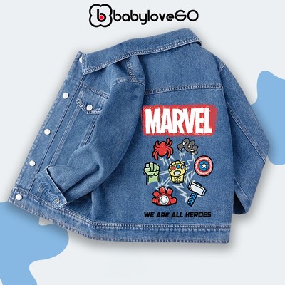 Áo khoác jeans Siêu anh hùng cho bé trai BabyloveGO, áo khoác bò denim cho bé in hình siêu anh hùng Marvel độc đáo