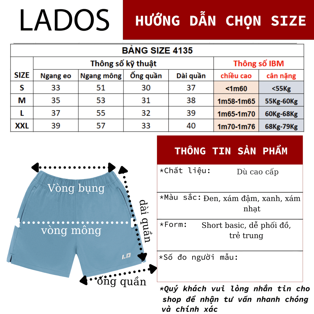 Quần short đùi thể thao nam cao cấp LADOS-4135 vải dù co giãn nhẹ, trẻ trung năng động phong cách Hàn Quốc | BigBuy360 - bigbuy360.vn