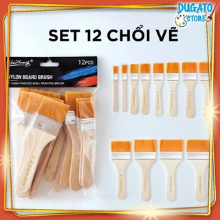  Chổi Vẽ Màu Acrylic 3D Set 6 12 Cây  Sơn Tường Tranh Nhiều Size Bản To 